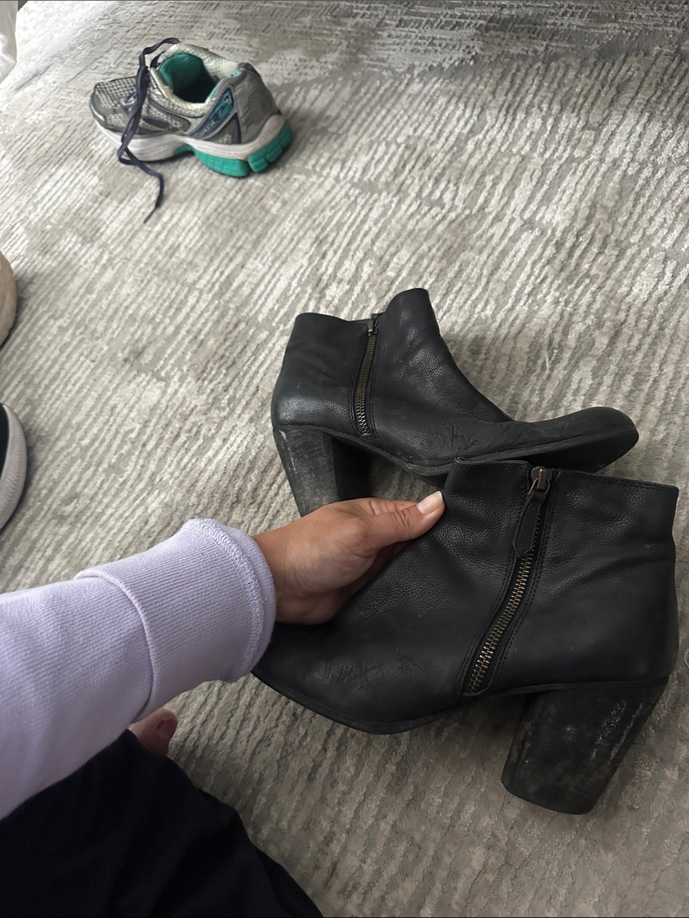 Women's Black Leather Ankle Boots with Side Zip